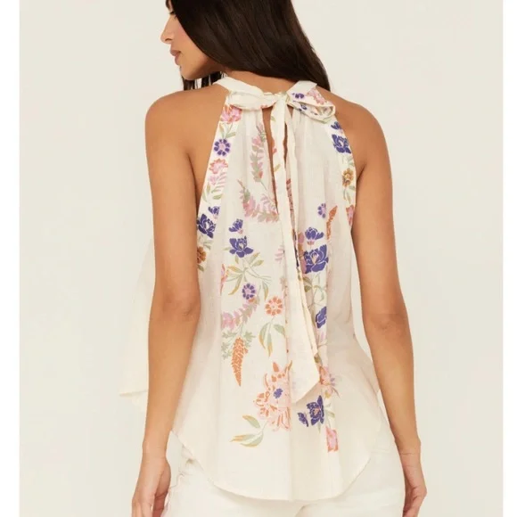 NWT $78 Free People Emily Printed Tank Multi Floral Halter Top Tunic Blouse XS - Picture 2 of 5